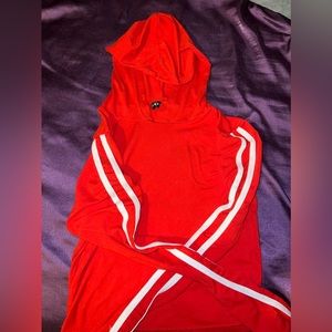 Red long sleeve crop top with hoodie